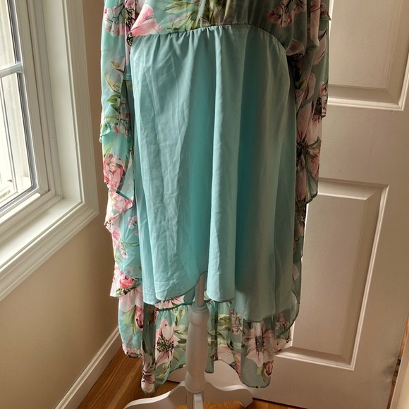 Vince Camuto Floral Chiffon Halter Dress High-Low Green Size 14 - Picture 13 of 16